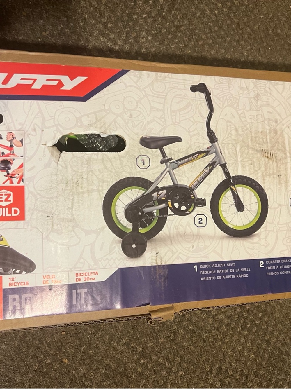 HUF Kids Training Bicycle in Gray and Lime Green with Stabilizers - Picture 2 of 2